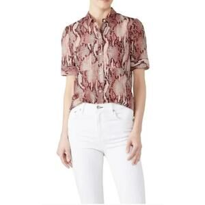 CURRENT/ELLIOTT Womens Short Sleeve Shirt 1 / S Pink Snake Reptile Bermuda Silk